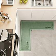 L-Shaped Kitchen Rug - Non-Slip Water Absorbent Velvet Fleece Floor Mat, Machine Washable Memory Foam Corner Carpet, Stain Resistant Kitchen Mat For Cooking Area, Living Room & Laundry Room, Comfort Mat - Màu xanh Bạc hà - Xem 3