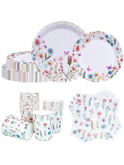 80/68/10 Piece Set, Featuring Lawn And Floral Theme Party Supplies, Including Disposable Party Plates, Paper Plates. The Set Contains 7-Inch Plates, 9-Inch Plates, Paper Cups And Napkins. Suitable For 16 People, Ideal For Picnics, Birthday Parties, Camping, Decorations And Celebrations. Also Makes A Great Party Gift, With Green Lawn And Floral Patterns, Suitable For Bridal Showers, Wedding Parties And Lawn Weddings.