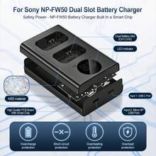 EDEKOY NP-FW50 USB双槽可充电电池充电器，兼容索尼NP-FW50电池，DL-FW50 LED显示屏相机电池充电器，适用于A5000、A5100、A6000、A6100、A6300、A6400、A6500、A7、A7 II、A7R、A7R II、A7S、A7S II、DSC-RX10 III、DSC-RX10、DSC-RX10 II、DSC-RX10 IV、ILCE-QX1、ILCE-QX1L相机 - 黑色 - 查看 5