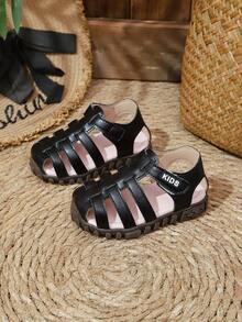 1 Pair Toddler Summer Fashionable Cute Beach Sandals, Casual Soft-Sole Easy Slip-On Shoes For School And Daily Wear - Black - View 6