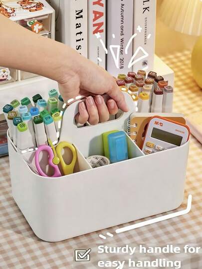 Plastic Storage Box With Handle, Portable Plastic Organizer Box, Suitable For Cleaning, Bathroom, Makeup, Arts & Crafts, Stationery, Classroom And Office Storage And Organization, Handheld Storage Box