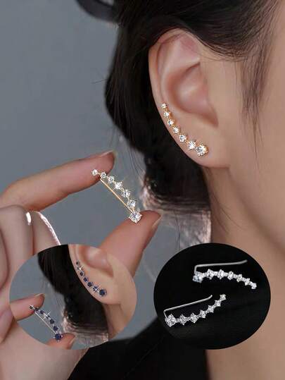 2只闪亮7颗立方氧化锆耳环，奢华高端时尚耳环，创意个性化珠宝礼品