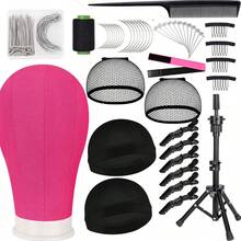 22 Inch Canvas Wig Head With Stand Canvas Mannequin Head With Wig Head Stand Manikin Head Block Set For Wigs Trimming Making Display With T Pins Set - Multicolor - View 1