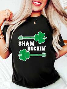 100% Cotton St Patricks Day Guitar Shamrockin Irish Rocker Boys Kids Men T-Shirt Women's Men's Graphic Tee Comfort Crew Neck Summer Vacation Tops - màu đen - Xem 5