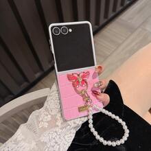 1pc Women's Crocodile Texture Butterfly Ring Bracelet Foldable Protective Phone Case Compatible With Galaxy Z Flip7, Shock-Resistant, Lightweight, Suitable For Galaxy Z Flip7 FE, Galaxy Z Flip6, Galaxy Z Flip5 - Multicolor - View 3