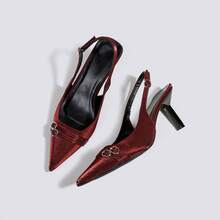 女士酒红色高跟鞋，派对高跟鞋，婚鞋，玛丽珍鞋，正式礼服鞋，尖头无后跟套穿式高跟鞋，时尚搭扣高跟鞋 - 酒紅色 - 查看 1