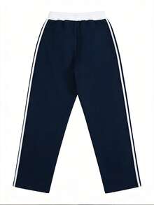 Side Stripe Numeric Print Drawstring Sweatpants | Retro Straight Leg Sweatpants, Color Block Casual Fitness Joggers - Essential For Everyone Sports - Blue - View 3