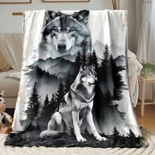 Single Piece Of A High-Definition Printed Blanket Featuring A Wolves In Forest Design - A Lightweight Flannel Throw Suitable For Travel, Living Room, Office, Couch, And Bed - Digitally Printed Fleece Blanket Made From Soft And Warm Flannel Fabric - White - View 1