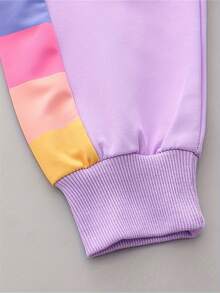 Baby Girls' Colorful Striped Crew Neck Long Sleeve Top And Pants Set, Spring/Autumn - Purple - View 4