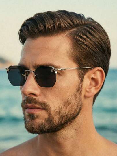 Gafas de moda callejera con montura de metal sin marco para hombres, adecuadas para el transporte diario, combinación de atuendos, fotografía, vacaciones al aire libre, también un gran regalo de vuelta a la escuela, perfecto para Halloween, Navidad, Pascua, Día de San Valentín, Día de la Independencia, Acción de Gracias, Año Nuevo