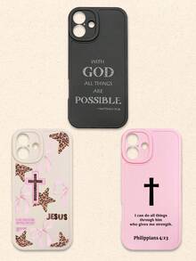 3件套基督教圣经经文手机壳，印有励志宗教语录和十字架图案的软TPU手机壳，黑色/粉色/白色可选，基督教信仰礼物，适合日常生活和教会活动，兼容和Galaxy，国际版，非国内版 - 彩色 - 查看 25