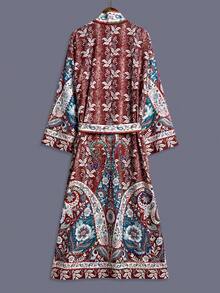 Traditional Cashew Flower Patterned Mid-Length Kimono Cover Up Thin Jacket, Women Elegant Street Casual Loose Outerwear, Suitable For Beach, Travel, Vacation, Robe, Party, Dress - Coffee Brown - View 4