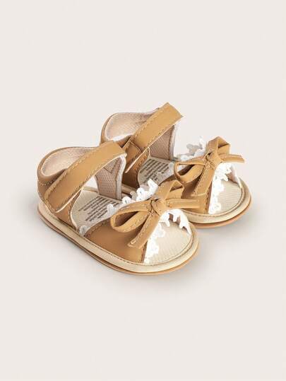 Girl's Summer Sandals 1-Year-Old Lace Breathable Soft Rubber Sole Infant Shoes 3-6-9-12 Months Cute Girl Toddler Learning Walking Shoes