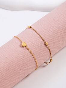 Women Heart Shaped Anklet Bracelet Sandal Foot Jewelry, New Design Leg Chain Foot Chain Accessories (Random Beads) - Heart-shaped - View 2