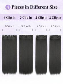 夹式接发长直发片 20 英寸 4 片装 超薄透气 合成纤维双层缝制假发 女士专用 - 彩色 - 查看 2