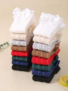 8/1 Pair Baby Girls Over-The-Knee Socks, Decorated With Bow, Princess Style Mid-Calf Socks, Lace Trim Design Won't Constrict Feet, Cute Girls Socks. Multi-Color Combination Set Including Red, White, Black, Pink And Gray, Suitable For 0-36 Months Baby Girls, Mesh Breathable, Suitable For All Seasons - Multicolor - View 5
