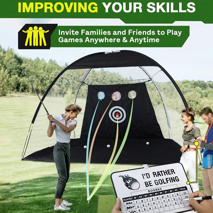 Golf Practice Net With Turf Mat, Complete Backyard Hitting Aid Set, 3-In-1 Training Mat, Target Pockets, Portable For Indoor Outdoor Driving Chipping Swing - Black - View 1