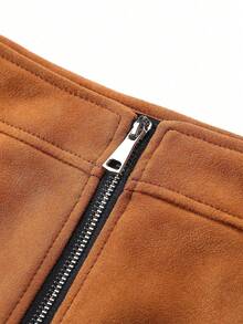 Chân váy mini nhung cạp cao tối giản thanh lịch dành cho nữ, thích hợp cho mùa xuân/thu. - Lạc đà - Xem 4