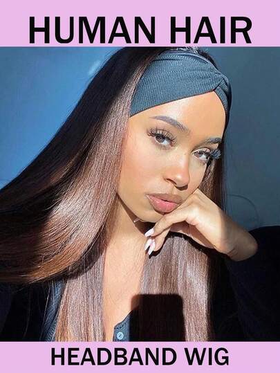 直发发箍假发，真人发假发，女士佩戴方便，无需胶水，150%密度，无蕾丝前额假发，适合初学者，机织假发，#4、#1B/30、#1B/33 等多种颜色可选