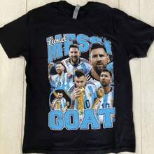 Lionels Messis Argentina World Cup GOAT Graphic Soccer Tee Shirt Large Black - màu đen - Xem 1