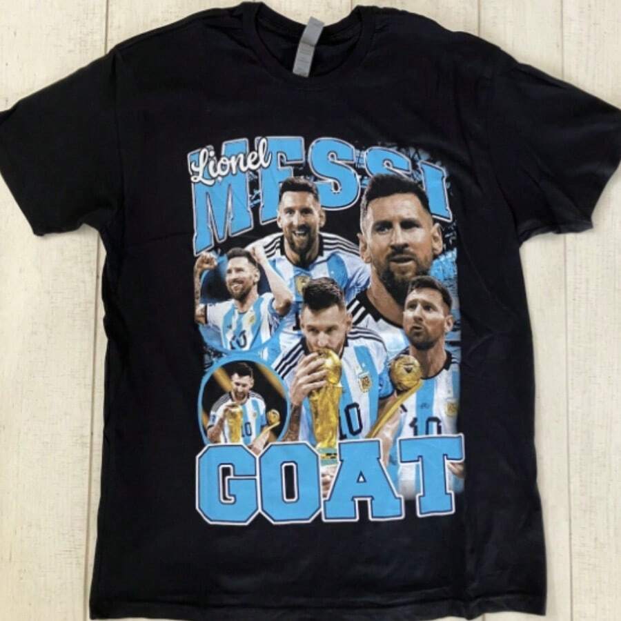 Lionels Messis Argentina World Cup GOAT Graphic Soccer Tee Shirt Large Black - màu đen - Xem 1