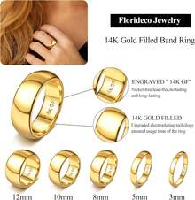 14K Gold Filled Non Tarnish Ring For Women Men - Plain Domed Comfort Fit Pinky Thumb Wedding Band Size 6-10 - 14K鍍金-8毫米 - 查看 2