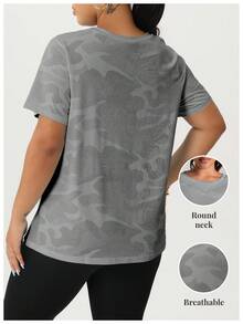 Women's Plus Size Crew Neck Short Sleeve Loose Casual Summer Sports T-Shirt Tank Top - Grey - View 3