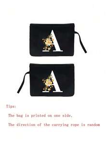 A-Z 花卉字母黑色帆布手提袋和化妆包套装，字母印花可重复使用购物袋搭配同款化妆包，适合携带日常必需品、杂货、化妆品和办公用品，是伴娘、学生、上班族和送礼佳品的理想之选，也适合日常出行、购物、婚礼和通勤等场合。 - 彩色 - 查看 11