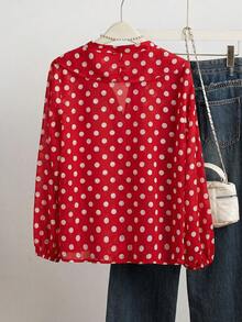 Polka Dot Romantic French Style Elegant Blouse For Women Vacation Spring - Red - View 2