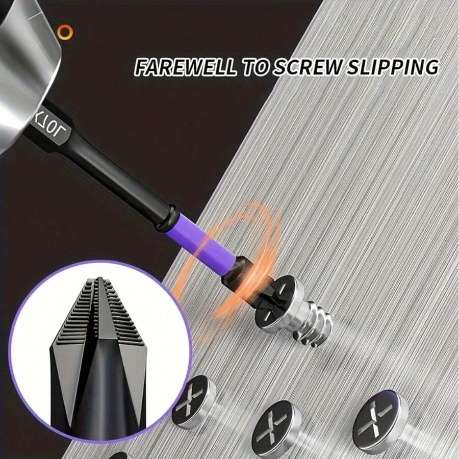 6pcs Industrial PH2 Magnetic Screwdriver Bit Set, 2024 New Upgraded High Hardness And Strong Magnetic D1 Steel Anti-Slip Impact Driver Bit Set, 1/4" Hex Shank, Strong Magnetic, Length 25-150mm - 6pcs/set - View 1