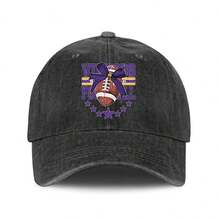 Vikings Football With Purple Bow And Stars Printed Denim Baseball Cap Fashion Design  Style Comfortable Breathable Casual Wear For Everyday Outings Perfect Gift - Black - View 1