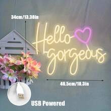 1pc Hello Gorgeous Neon Sign, Backboard Neon Light, Wall LED Neon Sign, Home Decor, Bedroom Ambiance Decor, Art Decor For Beautiful House, KTV Decor, Birthday Gift - Multicolor - View 7