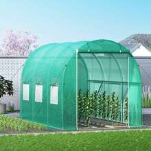 Walk-In Tunnel Greenhouse, 10 X 7 X 7 Ft Portable Plant Hot House With Galvanized Steel Hoops, 1 Top Beam, Diagonal Poles, Zippered Door & 6 Roll-Up Windows, Green - 綠色 - 查看 1