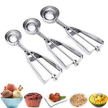 1/3 Pcs Stainless Steel Ice Cream Scoop Set, 3pcs Cookie Dough Scoop Set, Stainless Steel Cookie Dough Scoop, 3pcs Baking Cookie Scoop Set, Ice Cream Scoop With Trigger Release, Baking Fruit Cookie Scoop, Cupcake Scoop, Silver, SML - Silver - View 2