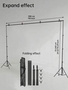 Justerbart svart bakgrundsstativ för fotografering (bakgrundsduk ingår ej), lämplig för rekvisita för fotostudio - Svart - Visa 13
