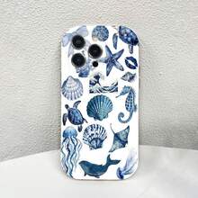 Watercolor Ocean Themed Stickers In Shades Of Blue. This Stylish Phone Case Is Compatible With Samsung, Apple,  OPPO, ,And So On.Made Of Flexible TPU Material,Shock-Resistant,Scratch-Resistant, It Offers Excellent Drop Protection And A Comfortable Grip. It's An Ideal Gift For Family, Friends, And Loved Ones, And A Perfect Choice For Festivals,Fundas Para ,Valentine's Day,Quick Ship Items - Clear - View 2