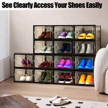Thick Transparent Shoe Box With Lid, Foldable & Stackable Plastic Shoe Rack Organizer - Waterproof, Space-Saving Storage For All Shoe Types - Ideal For Foyer, Bedroom, Home, Dormitory - 黑色-12 - 查看 7