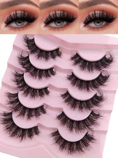 5 Pairs 3D Fluffy Lashes Faux Mink Lashes Reusable Volume Long Natural Volume Wispy Cat Eyelashes Makeup Tool Fluffy Fake Eyelashes Strip Lashes, Lashes, Eyelashes, Fake Lashes