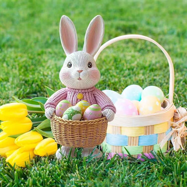 Decoración de jardín acrílica 2D de conejo y huevo de Pascua, decoración de jardín creativa para el ambiente de Pascua - A - Añade 4