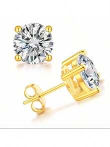 1 par de pendientes minimalistas de 8 mm con cuatro garras y circonita redonda, pendientes sencillos unisex (los postes de los pendientes de cobre son suaves y se pueden ajustar) - Dorado - Ver 4