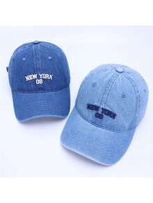 1pc New York 08 Embroidered Baseball Cap, Unisex, Washed Denim Soft Crown Curved Brim Hat - Multicolor - View 9