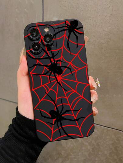 1pc Red Spider Web UV Printed Pattern Design Black Pupil Eye Phone Case, Compatible With IPhone And Phones, Phone Cover, Creative Pattern Phone Case, Valentine's Day, Birthday, Christmas, Halloween Gift For Boyfriend, Family, Friends