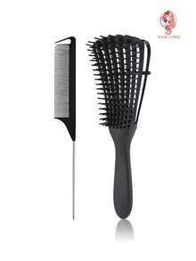 1/2/4件套多功能按摩梳套装，章鱼梳，可蓬松卷发，尖尾梳，适用于所有发质（干/湿），分区梳，便携式梳子，解结梳，理发套装，美发配件套装，美发工具，学习用品，美发饰品，理发工具，适合返校季，情人节礼物 - 均碼 - 查看 18