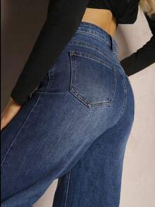 Casual Straight Leg Wide Leg Zipper Button Denim Jeans, Versatile Daily Wear, Suitable For Holidays And All Seasons - Medium Wash - View 2