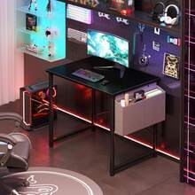 Computer Desk For Bedroom 32 Inch Home Office Desks For Small Spaces Writing Gaming Work Study Table With Storage Bag Black - 黑色 - 查看 8