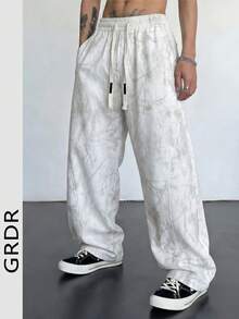 Spring New Tie-Dye Patchwork Maxi Loose Casual Pants, Breathable Ice Silk Relaxed Wide Leg Trousers With Elastic Waist And Drawstring, Comfortable And Fashionable - View 1