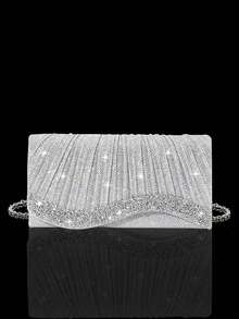 Sparkling Women's Clutch, New Rhinestone Evening Bag, Women's Party Bag, Luxury Envelope Bag, Bridal Wedding Bag, With Sparkling Rhinestone Jewelry Three Pieces Set, Rhinestone Necklace, Earrings, Bracelet, Suitable For Parties, Dinners, Gatherings, Dances, Weddings - Silver - View 2