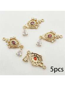 5 件复古优雅铜锆石镂空水滴吊坠 DIY 珠宝配饰、耳环、项链、发夹、宫廷风格 - 彩色 - 查看 15