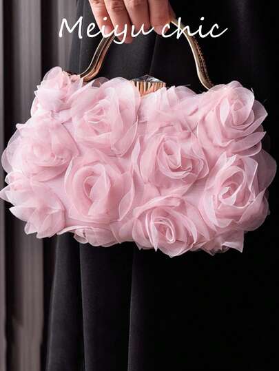 This Is A Brand New, Stylish Evening Handbag With A Floral Design. The Interior Can Hold Lipstick, Keys, Cosmetics, And Other Everyday Essentials. Suitable For Girls' Commutes, Outings, Shopping, Dates, And Various Other Everyday Occasions.