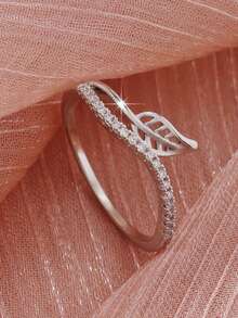 1 chiếc nhẫn cưới thiết kế rỗng, khảm đá Zirconia trắng. - Bạc - Xem 1